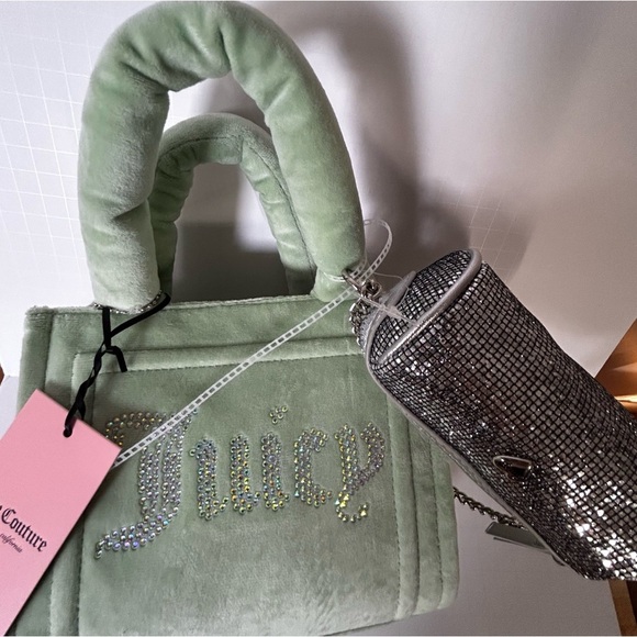 Juicy Couture Big Spender 3 Pc Set Sage Green Mini  Tote Coin Purse Wristlet - Picture 5 of 7
